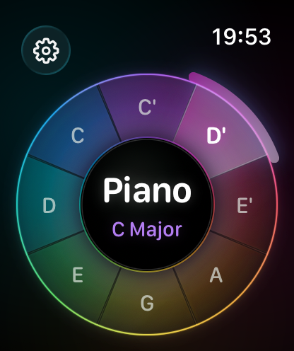 Air Jam running on Apple Watch with the Piano C Major wheel